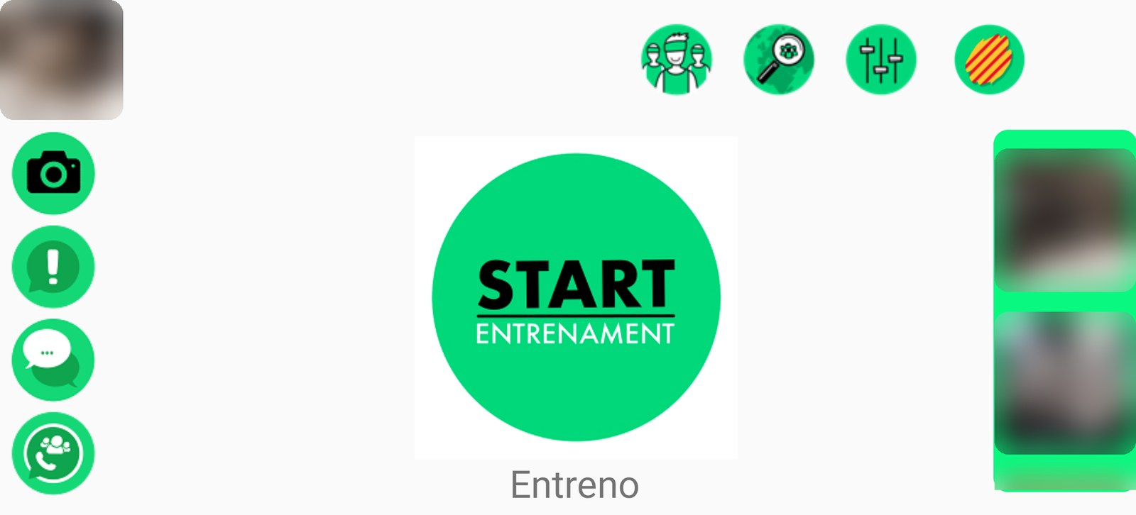 Menú principal de l'app de TrackTraining al mòbil, amb el botó d'iniciar l'entrenament al centre